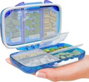 Travel Pill 주최자 - 7 Compartments가있는 방습 휴대용 비타민 홀더, Purse Essential Medicine Kit fot Traveling Pocket Pharmacy for Labels, Blue