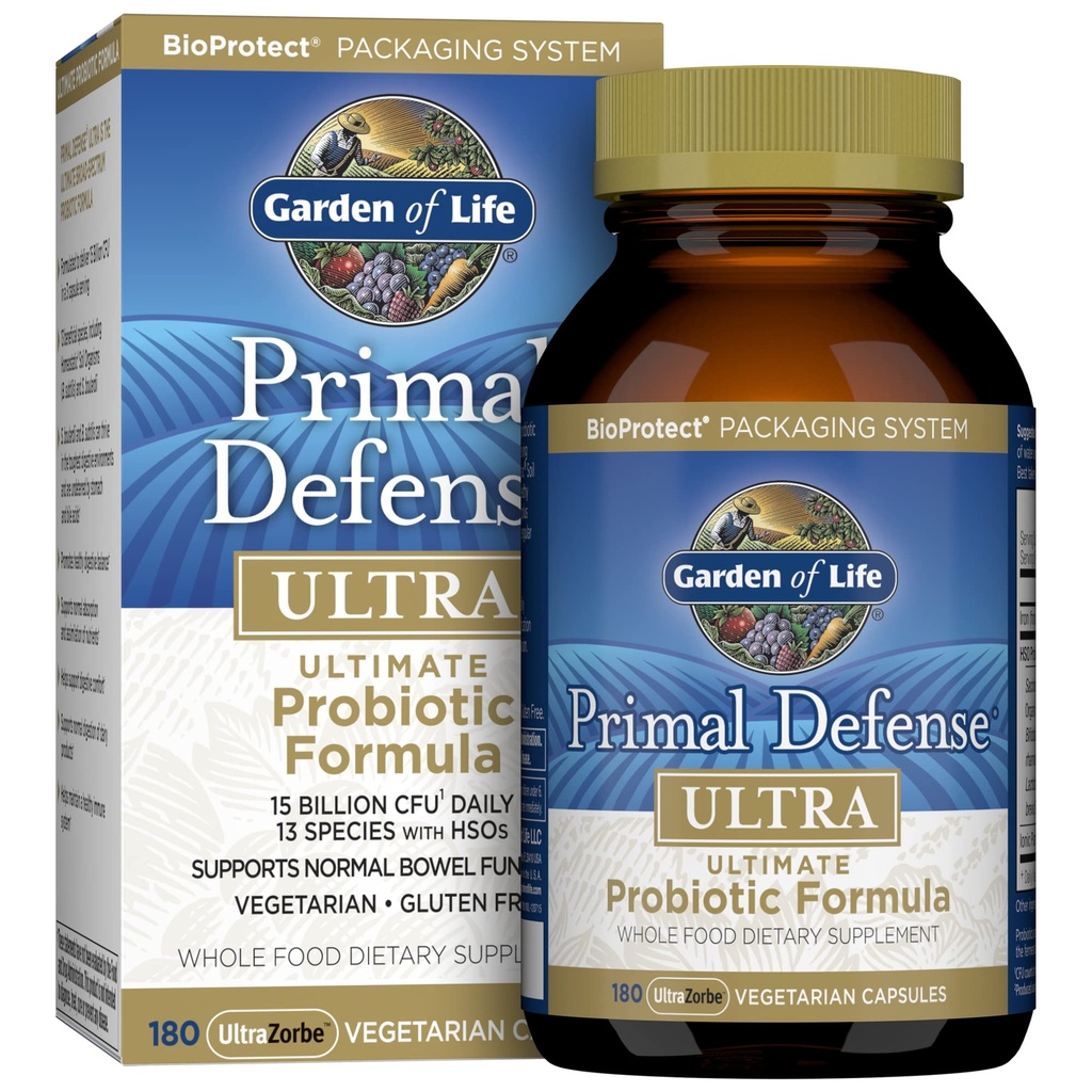 소화 건강 및 Gut 건강 균형을위한 생명 프로 바이오 틱의 정원, Primal Defense Ultra Ultimate Formula, 15 억 CFU 및 13 Strains Plus HSOs, 채식 및 글루텐 무료, 180 캡슐