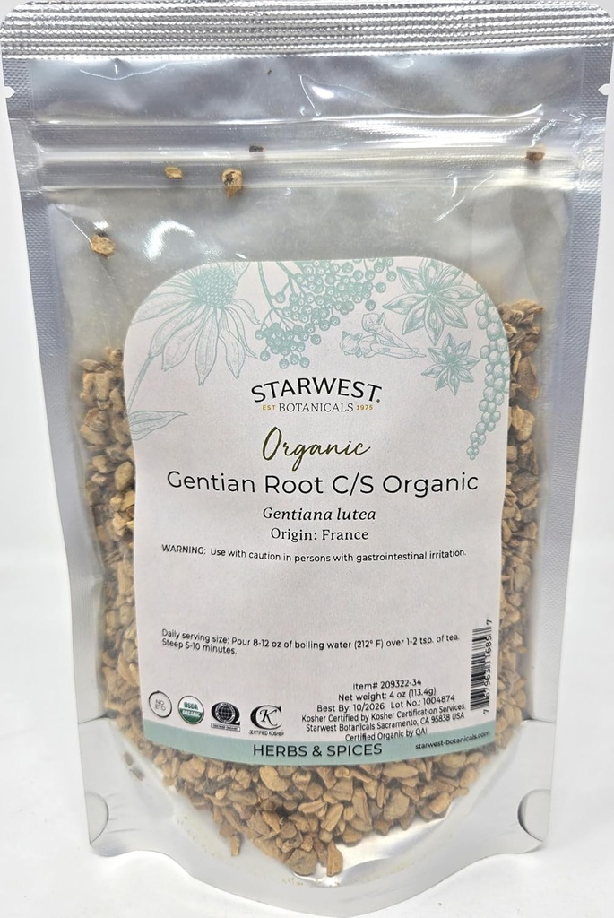 Starwest Botanicals 유기농 Gentian 뿌리 C / S, 4 온스