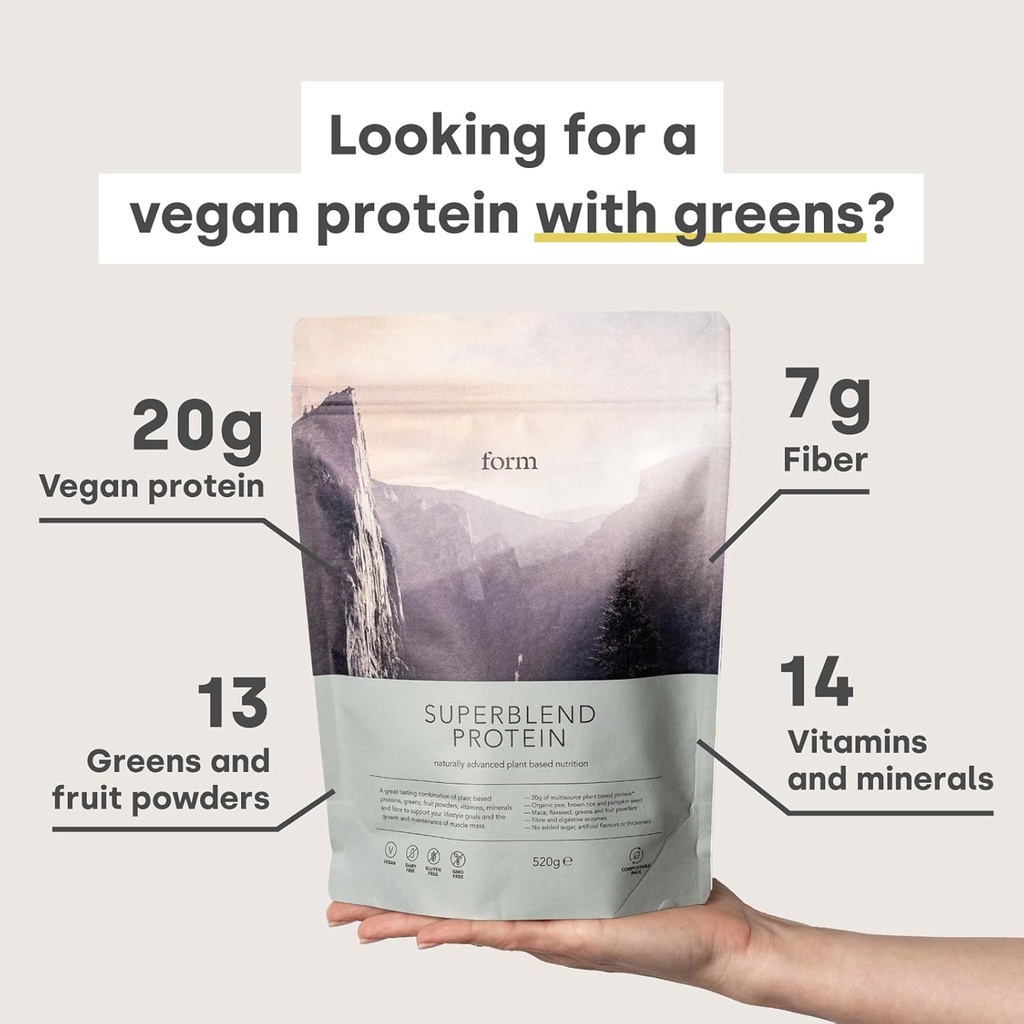 Superblend Protein - Superfoods, 비타민 및 미네랄이 함유 된 채식 단백질 분말 - 20g의 식물 기반 단백질 (Chocolate Peanut)
