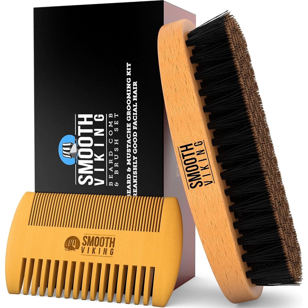 Beard Brush and Comb - Natural Boar Bristle Beard Brush & Beard Comb for Men - 남성을위한 얼굴 헤어 케어 선물 세트 - 콧수염 스타일링, Grooming & Shaping Tools