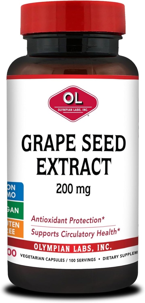 Olympian Labs 포도 씨앗 추출물 캡슐 - 200 mg - 100 야채 캡슐 지원 심장 건강, 산화 방지제 보호.