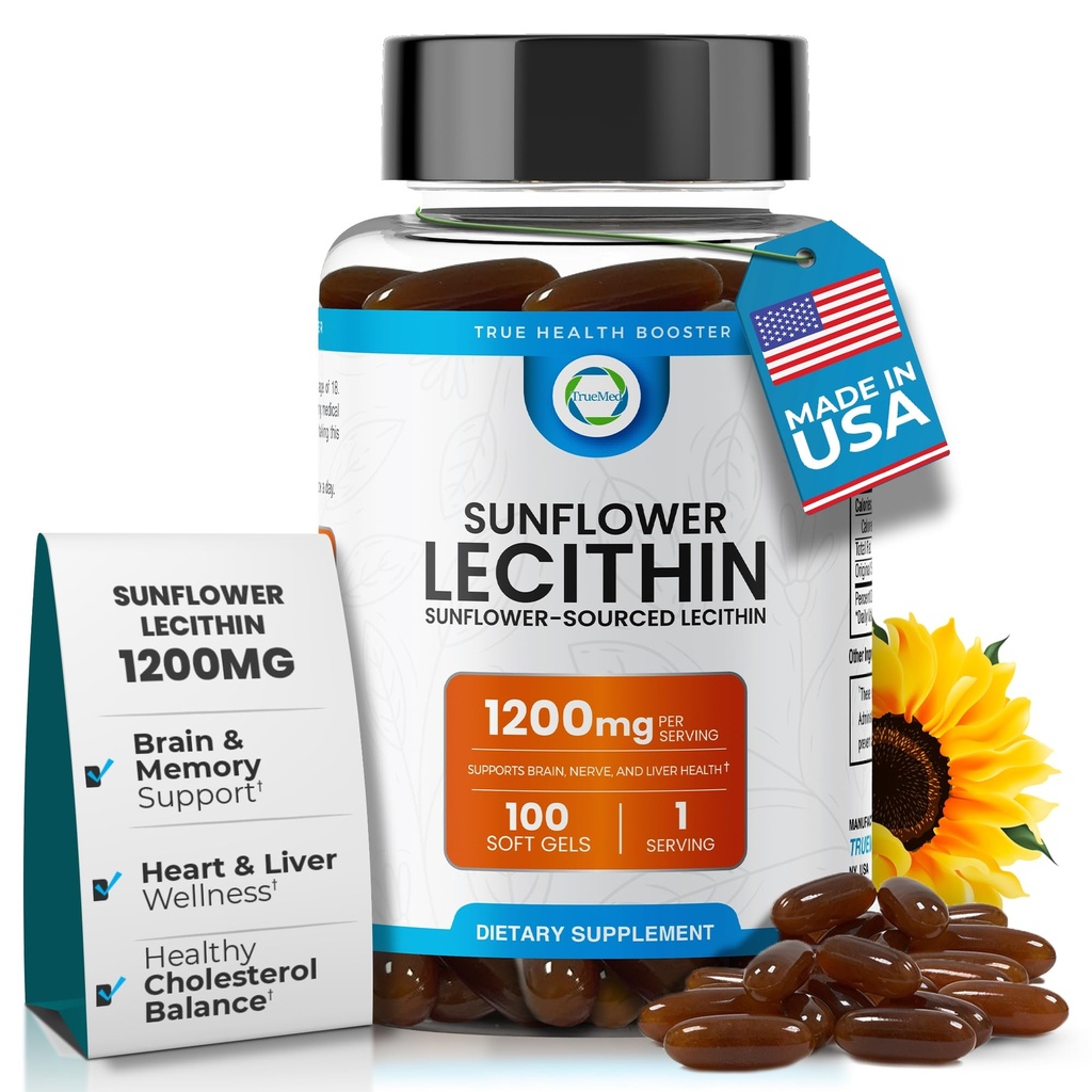 해바라기 Lecithin 1200 MG 100 Softgels, 100 일 공급 보장된 순수한, 비 GMO, Soy 자유로운, 지원 뇌, 심장, Nerve, 간 건강, Cognitive 기능, 건강한 콜레스테롤, 높은 흡수 공식