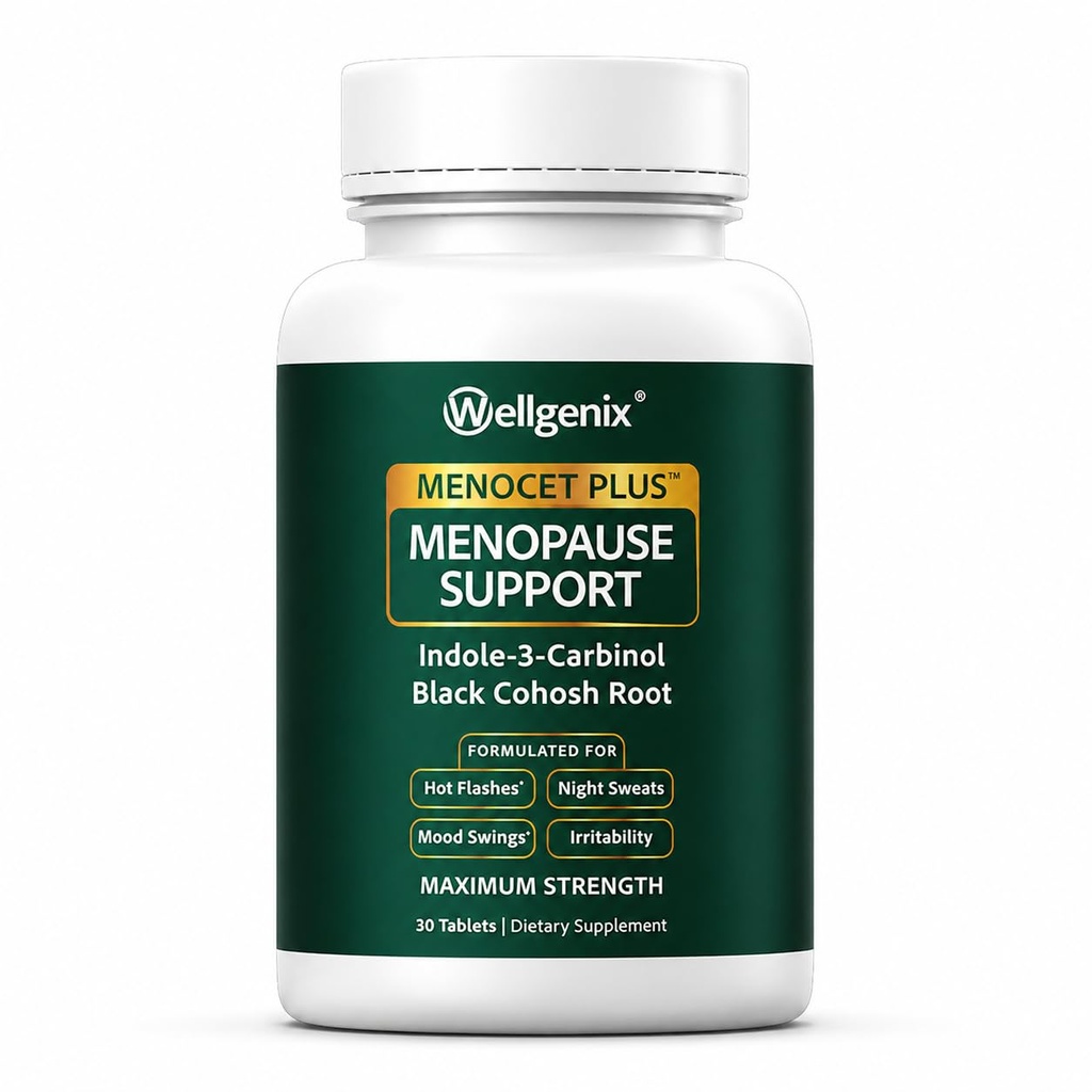 Wellgenix Menocet Plus Menopause 지원 - 여성을위한 자연 보충 - 매일 릴리프 Feminine 케어 - 핫 플래시, 나이트 스웨터, 무드 스윙 및 Irritability와 함께 도움말 - 30 정제