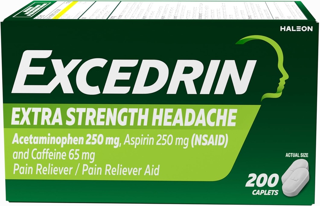 두통 기복, Acetaminophen 250mg, 아스피린 250mg, 카페인 65mg, 고통 Reliever, 200 조사를 위한 Excedrin 여분 힘 고통 구호 캡슐
