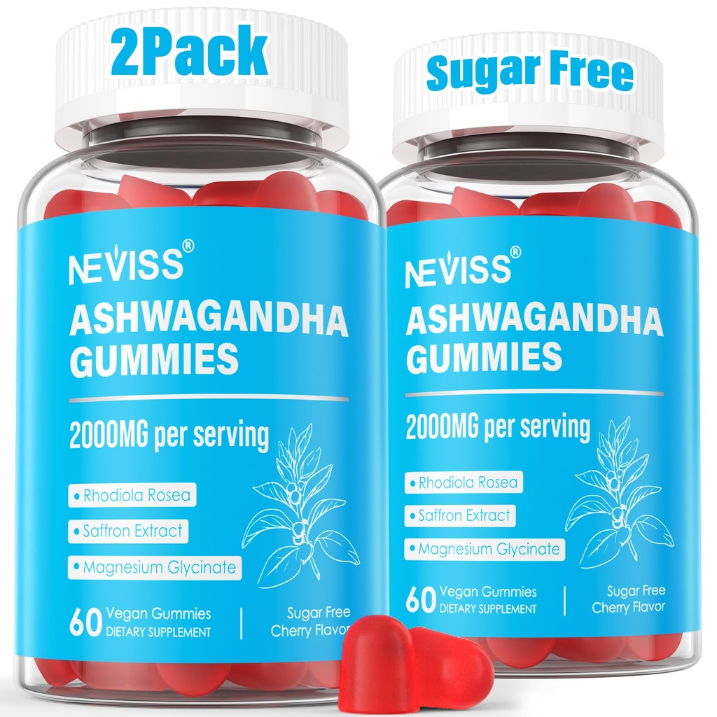Ashwagandha Gummies, 마그네슘은 성인, 비타민 B6, 아연, Rhodiola Rosea, 레몬 Balm, Relaxation 지원, 자연적인 Zzz, 두뇌, 근육, 체력, 에너지, 설탕을 위한 Gummies 2000mg를 제거합니다
