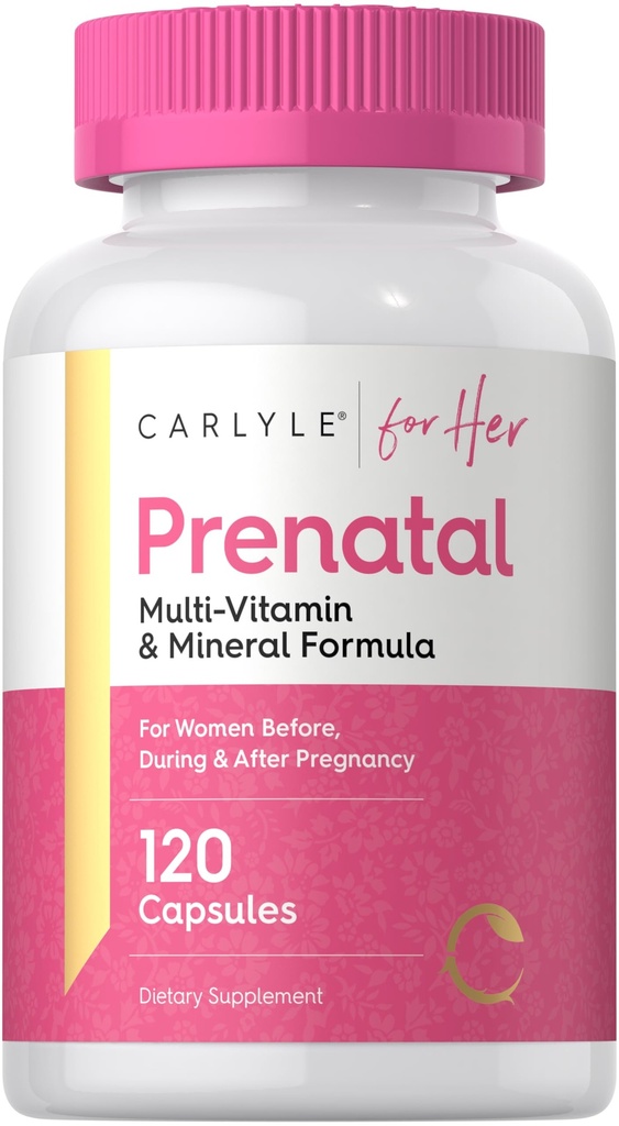 여성용 Carlyle Prenatal Vitamin | 120 캡슐 | 다비타민 및 미네랄 포뮬러와 Folic Acid | Non-GMO 및 Gluten Free Supplement | 여성용