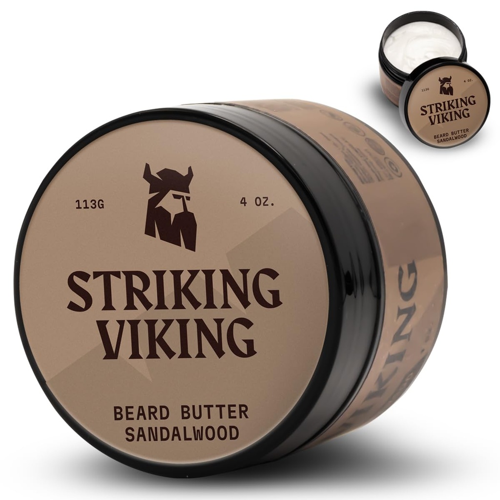 Striking Viking Sandalwood Beard Softener for Men - 수화 및 재생 Beards (4oz)에 대한 천연 성분이있는 비 Greasy 크림 공식
