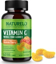 NATURELO 전체 식품 비타민 C Gummies, Acerola Cherry의 비타민 C, 식물 기반 보충, 60 Vegan-Friendly Gummies