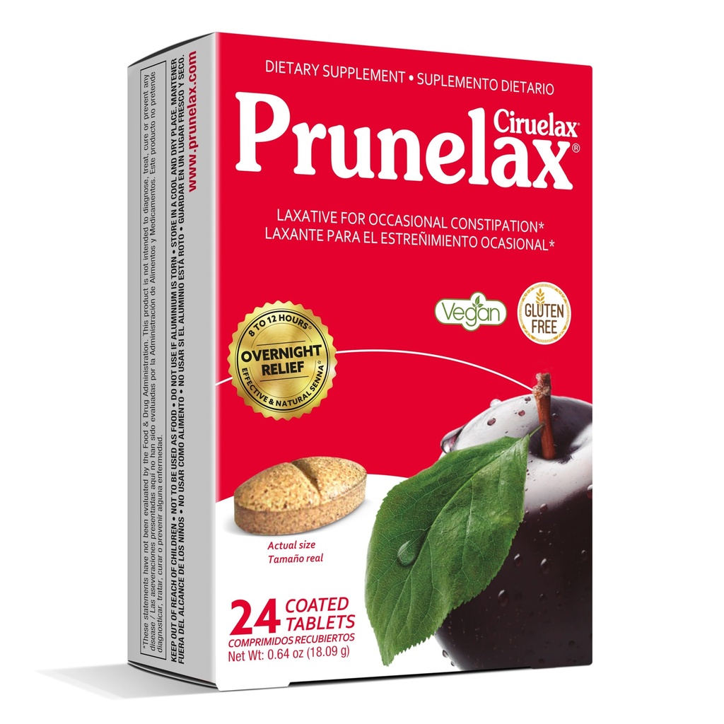 Prunelax Ciruelax 정규적인 힘 Laxative 정제 - Occasional 변비, Senna 추출물, Vegan & 글루텐 자유로운, 빠른 행동 게놈 구호 - 24ct