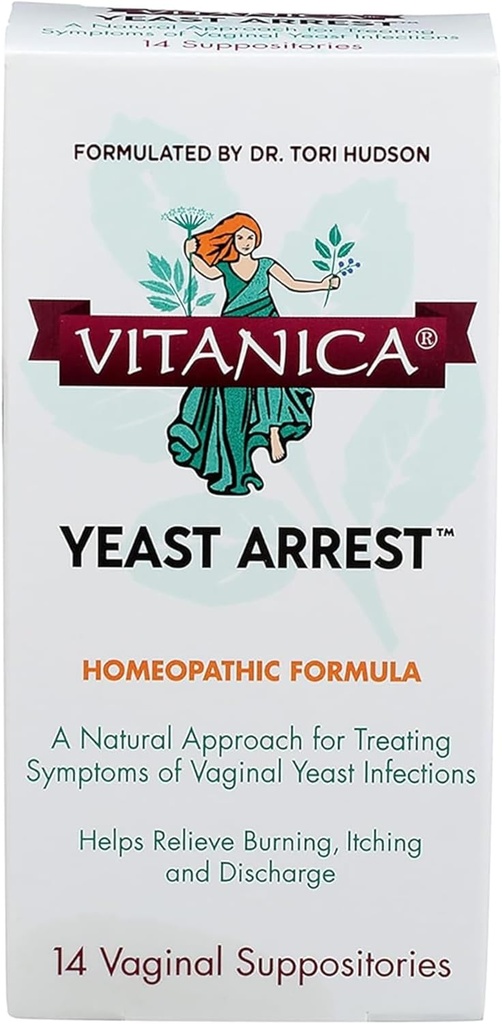 Vitanica Yeast Arrest, Homeopathic Vaginal Suppositories, Yeast Infection Symptoms, Relieves Burning, Itching & Output, Boric Acid, Tea Tree Oil & Probiotics, Vegan (Yeast Arrest, 14)