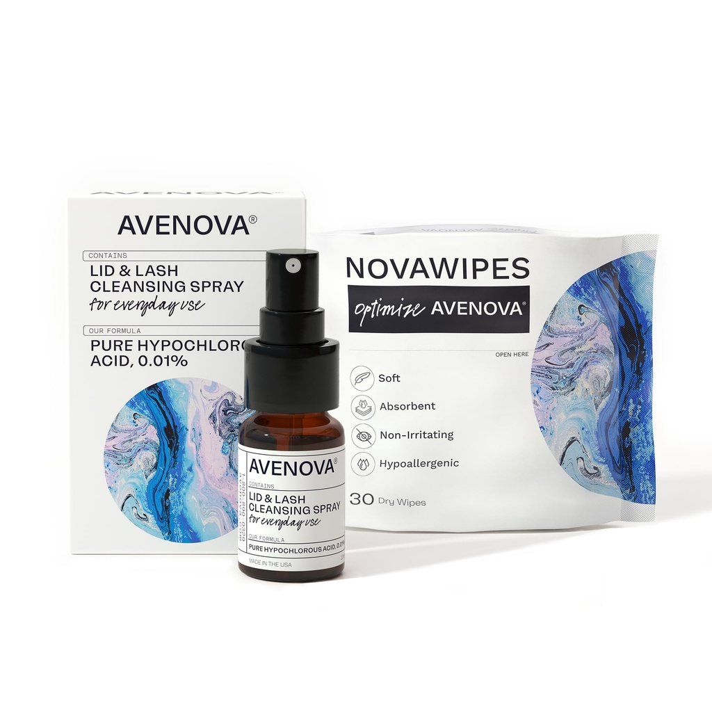 Avenova 눈꺼풀과 속눈썹 클렌저 스프레이 30 건조 닦음 - Gentle Everyday Hypochlorous Acid Lid 및 Lash Cleansing Spray for Clearer and Healthier Eye, 20mL