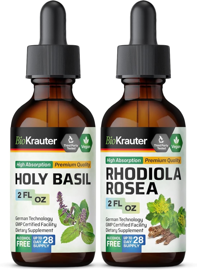 BIO KRAUTER Holy Basil Tincture 2 Fl. Oz. & Rhodiola Rosea Tincture 2 Fl. 오즈.
