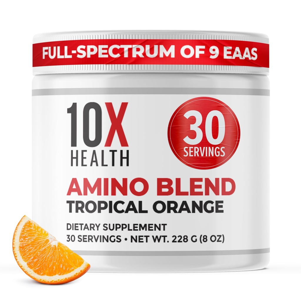 10X 건강 아미노산 - EAA & BCAA 분말의 30의 서빙, 필수 아미노산 보충교재를 가진 전 운동 BCAA - , 근육 지원, 힘, 에너지 - 열대 오렌지를 위한 BCAAs & EAAs