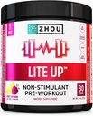 Zhou Lite Up - Non Stim Powder, Nitric Oxide Stim Free Supplement for Men & Women, Caffeine Free Boost, Clean Formula - Berry Lemonade 풍미, 7.5 oz Jar (30 Scoops)