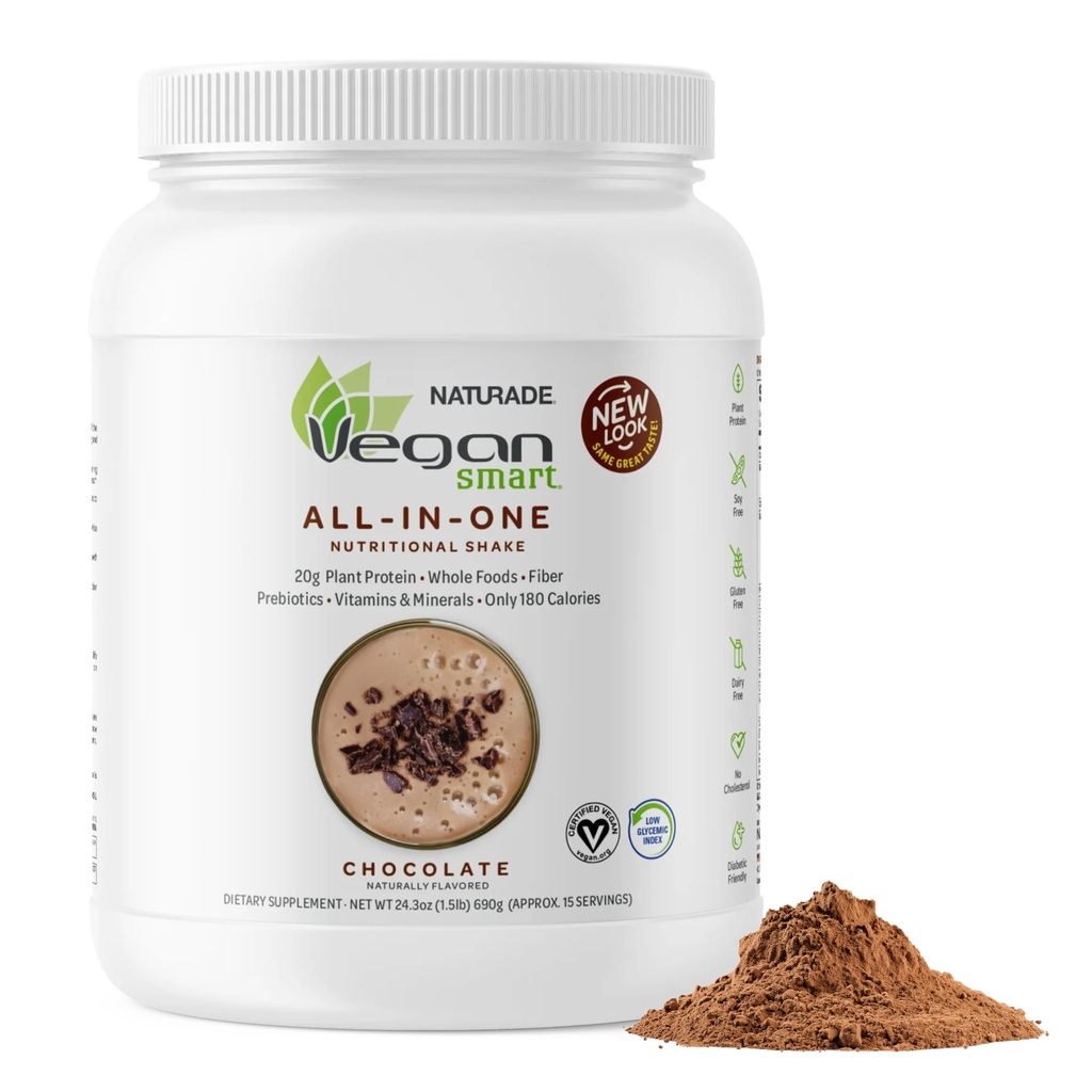 Vegansmart Naturade Plant 기반의 Vegan Protein Powder - 올인원 영양 Shake Protein Blend - 글루텐 프리 & 비 GMO - 초콜릿 (15 서빙)