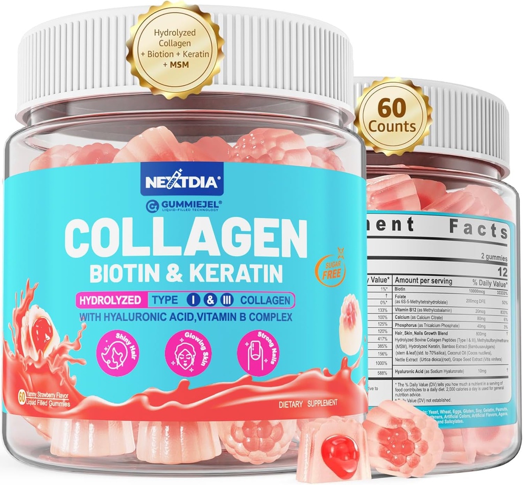 다 교원질은 여자 설탕 자유로운 Biotin 10000mcg, Multivitamin 머리 피부 및 머리 성장을 위한 비타민을, 가수분해한 교원질 펩티드 Keratin Hyaluronic 산 MSM 비타민 B와 더불어, 채웠습니다