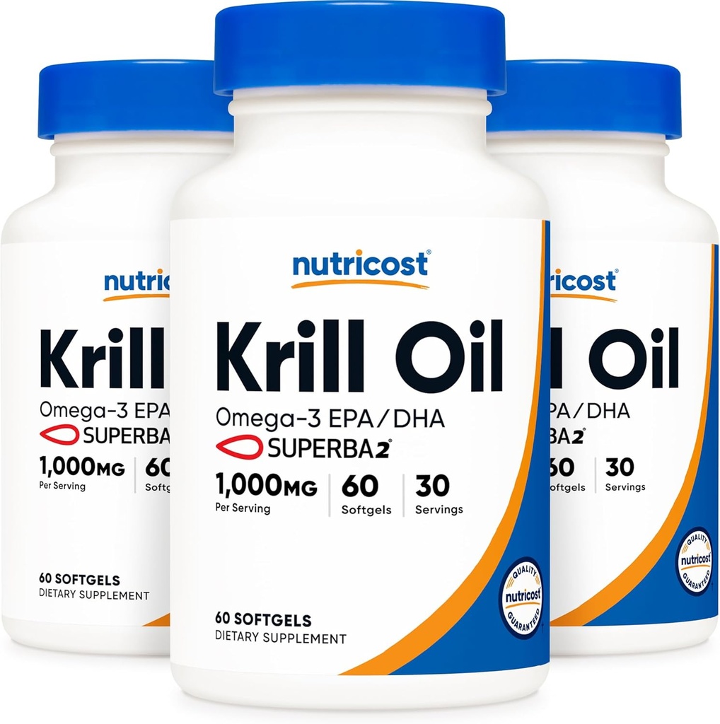 Nutricost 크릴 오일 1000mg; 60 액체 Softgels (3 병) - 오메가-3 EPA-DHA