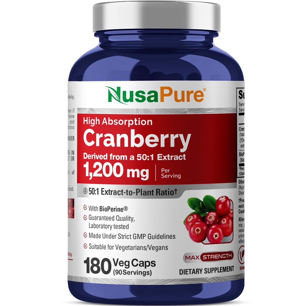 NusaPure 크랜베리 60,000 mg 180 Veg 모자 (비행기, 비 GMO, 비건)