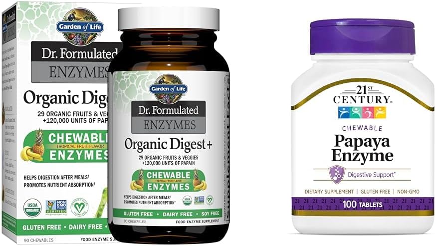 Papain, Bromelain & 21st Century Papaya Enzyme Chewable Tablets, Tropical, 100 Count가있는 생명 박사의 정원