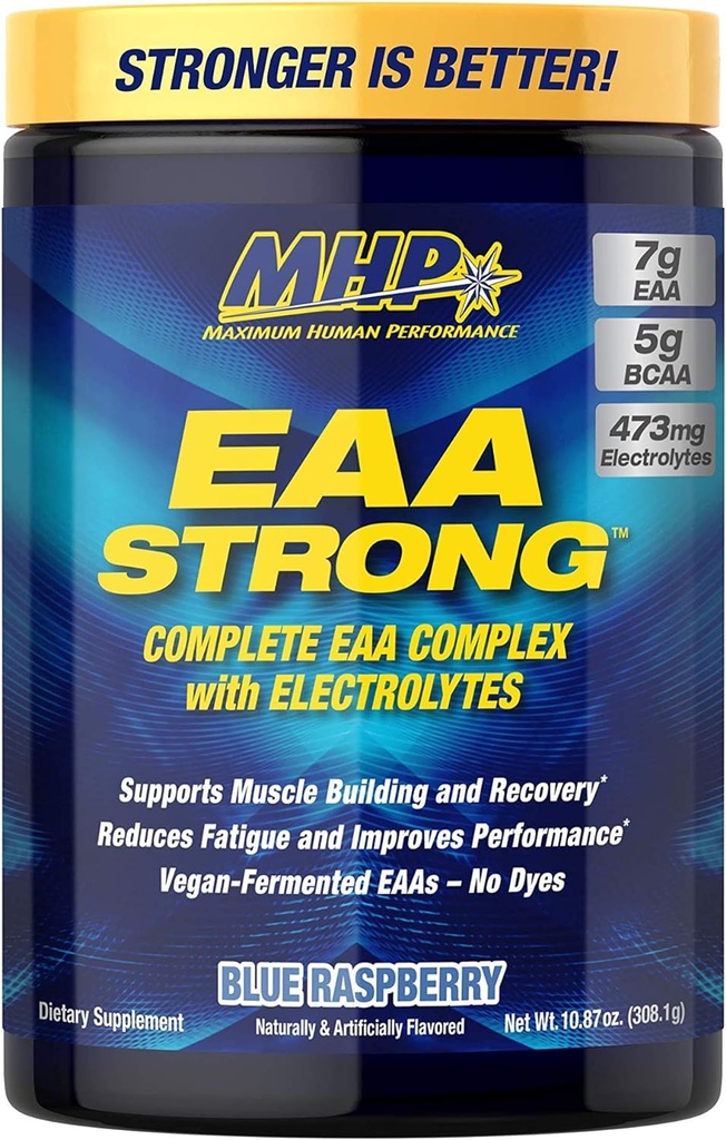최대 인간 성능 Mhp Eaa 강한, 아미노산 보충제, 모든 9 필수 아미노산, Bcaas, Electrolytes, 블루 라즈베리, 1.2 파운드