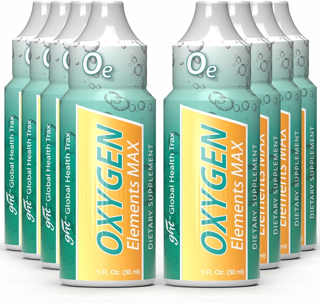 GHT - 산소 요소 최대 액체 산소 드롭 1 Ounce 병, 휴대용 보충 - Bolster Endurance 및 Stamina, Cleanse Cells (8 팩)