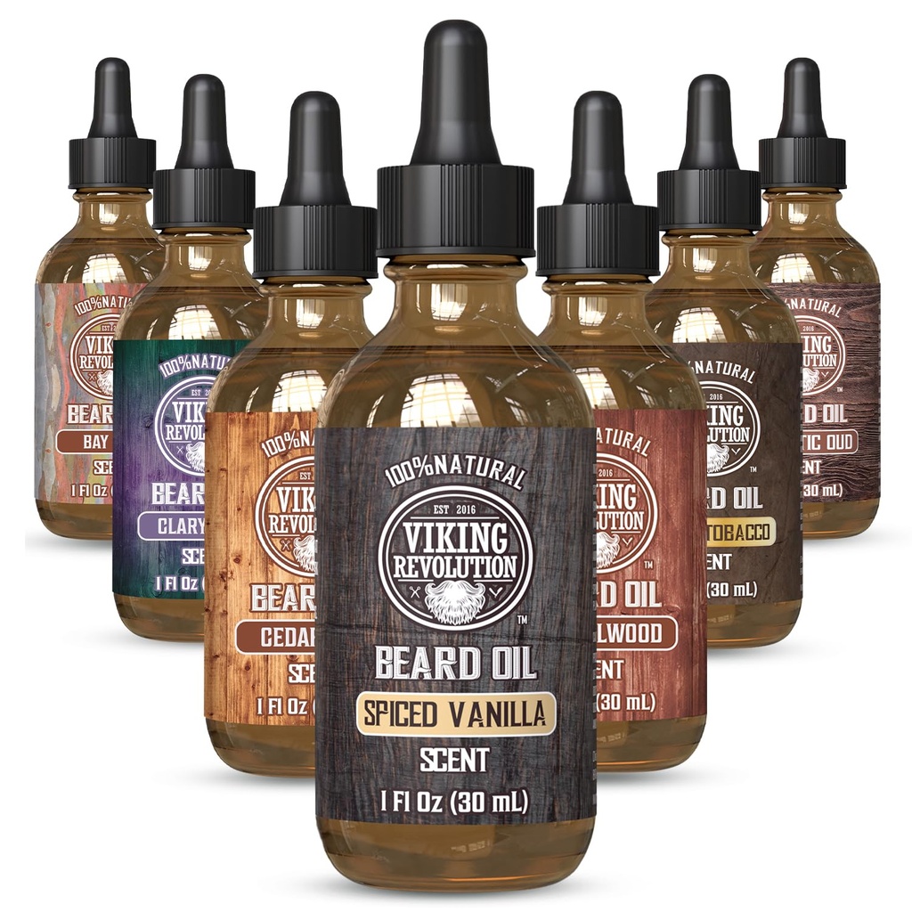 Viking Revolution Spiced Vanilla Beard Oil for Men - Argan 및 Jojoba Oil과 천연 남성 곰 오일 - Beard Softener, Strengthens 및 Moisturizes