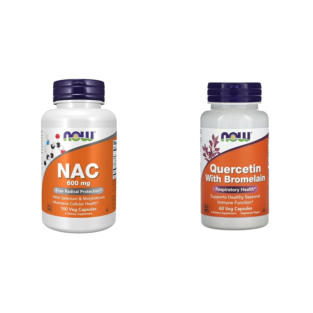 지금 보충 교재, NAC (N 아세틸 Cysteine) Selenium & Molybdenum를 가진 600 mg, 100개의 Veg 캡슐 & 지금 Bromelain를 가진 Quercetin - 60의 볼트 캡슐