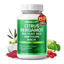Citrus Bergamot Supplement - 15in-1 Red Yeast Rice Hawthorn Olive Leaf Odorless Garlic Turmeric Ginger Fenugreek - 150 카운트 - 미국에서 제조 및 테스트