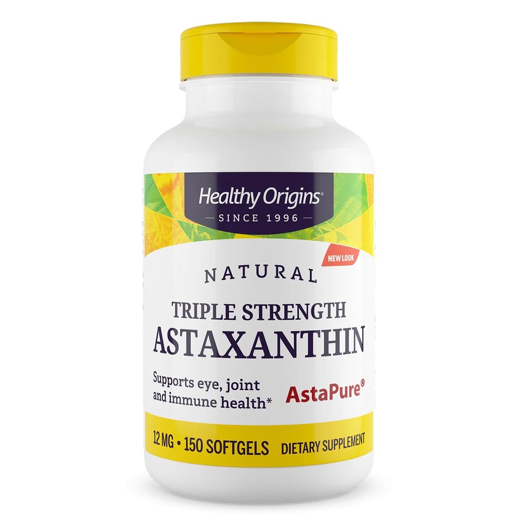 건강한 근원 Astaxanthin 12 mg (Natural, Astapure, 3배 힘, 비 GMO, 글루텐 자유로운, 눈 지원, 합동 지원, 면역성이 있는 지원), 150 Softgels