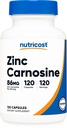 Nutricost 아연 Carnosine 86mg, 120 캡슐 - Non-GMO, 글루텐 무료, 아연 L-Carnosine 보충
