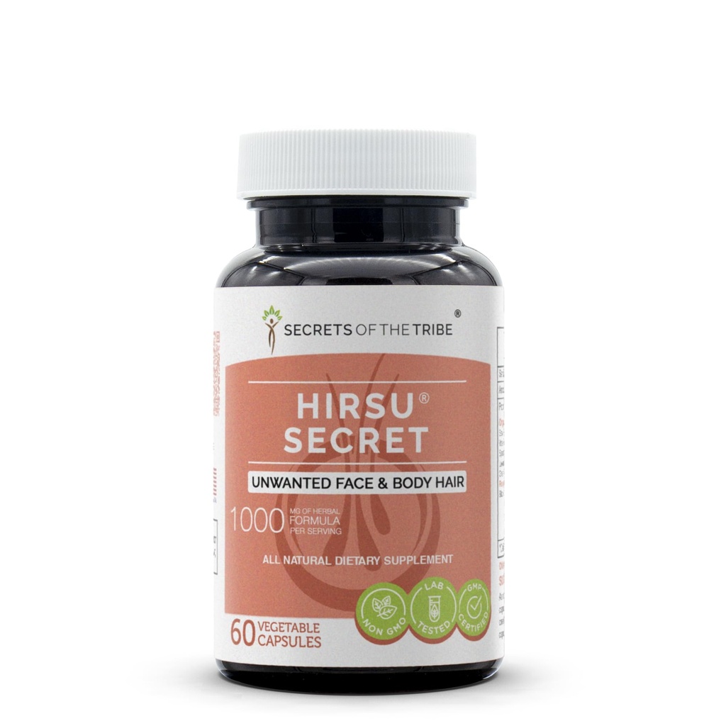 Hirsu 비밀 60 캡슐, 1000 mg, 톱 Palmetto, 블랙 코호시, Vitex, Spearmint, 라벤더, 녹차. Unwanted 얼굴 & 바디 헤어 (60 캡슐)