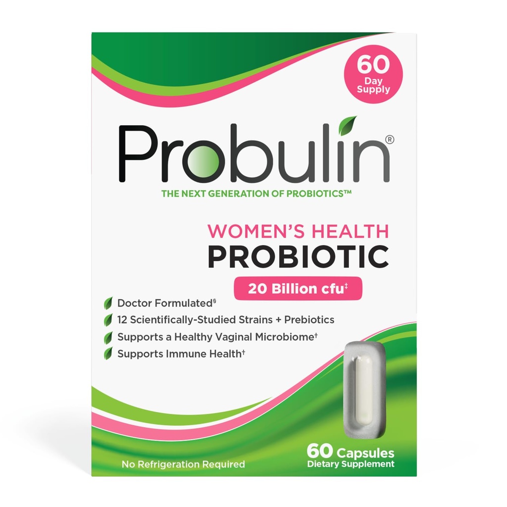 프로불린 여성 건강 프로바이오틱스 + 질, Gut & 면역 건강을 위한 Prebiotic - 20 억 CFU - 12 Probiotic Strains, 60 Vegan 캡슐