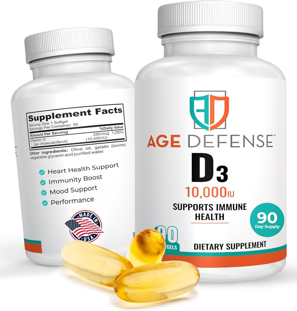비타민 D3 10000 IU - 심장 건강을 위한 90 비타민 D 10000 IU Softgels, 면역 지원, 정신 명확성 & 근육 기능 지원 - 남자 & 여자 250 mcg를 위한 높은 복용량 비타민 D3 정제