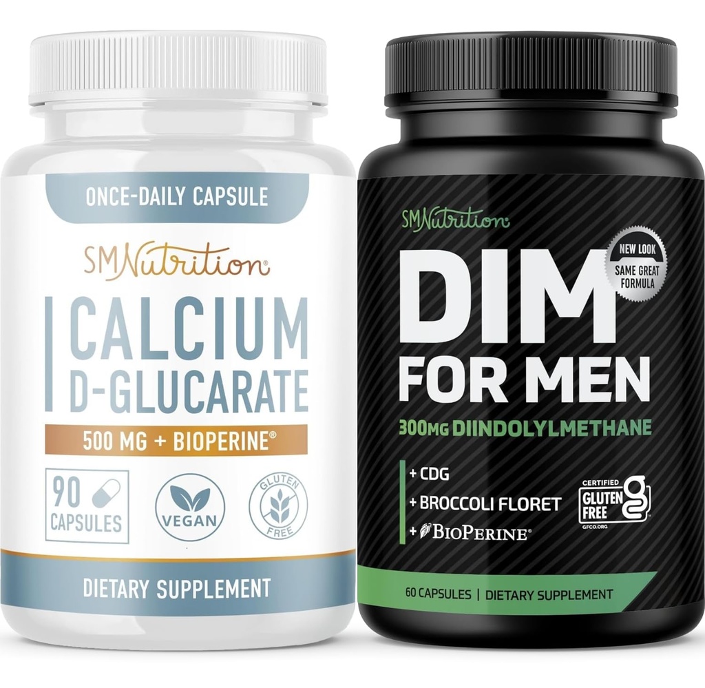 SMNutrition 남자의 DIM 보충 칼슘 D-Glucarate와 | 남성 호르몬 균형 묶음 남성 (60 인분) 및 Vegan Gluten 무료 비 GMO CDG 보충교재 (90 인분)