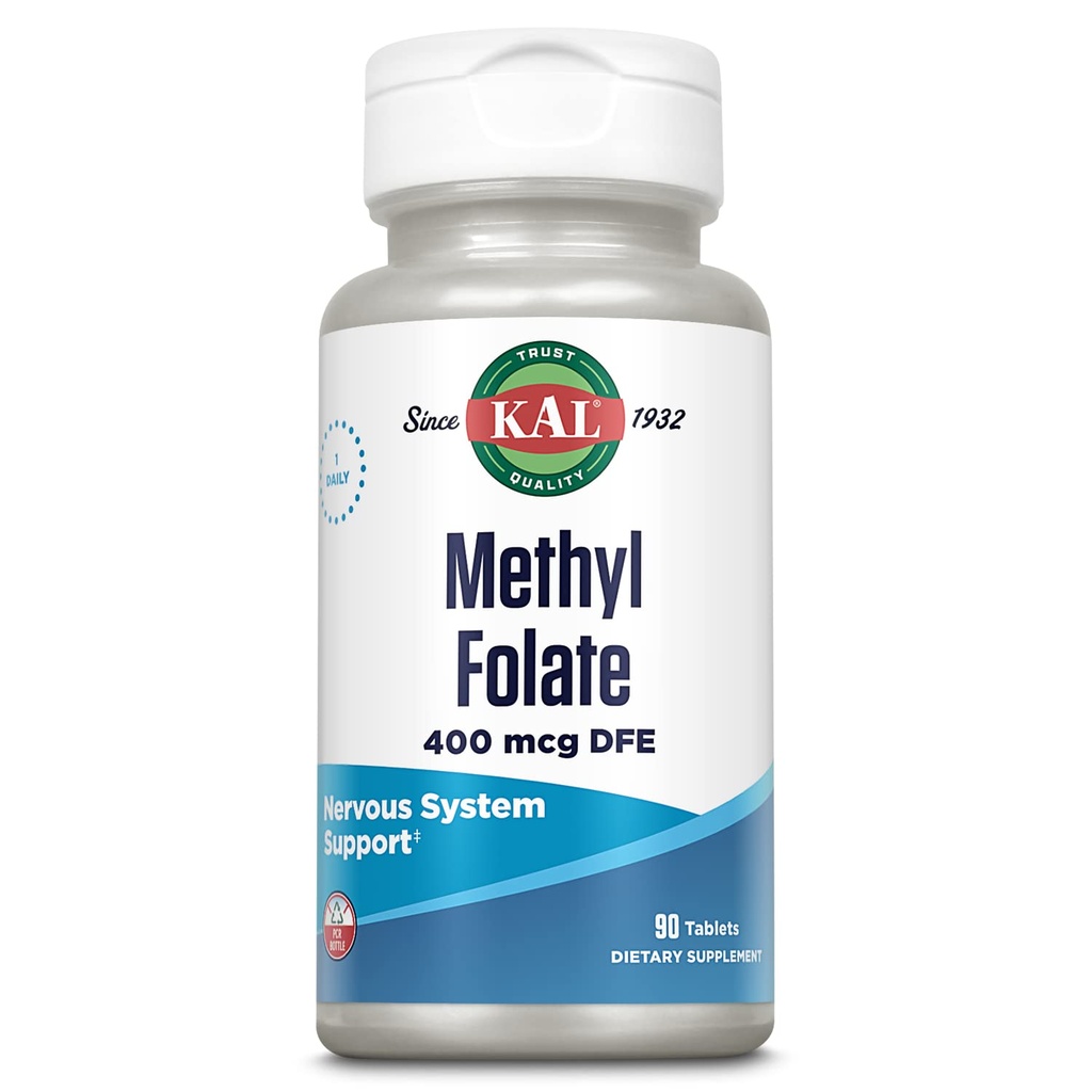 KAL 메틸 Folate 400 mcg DFE, 5-MTHF 활동적인 모양 비타민 B9의 Folic 산 보충교재, 심장 건강, Prenatal, 무드 및 뇌 지원, 빠른 용해 ActivTab, 60 일 보증, 90의 서빙, 90의 정제