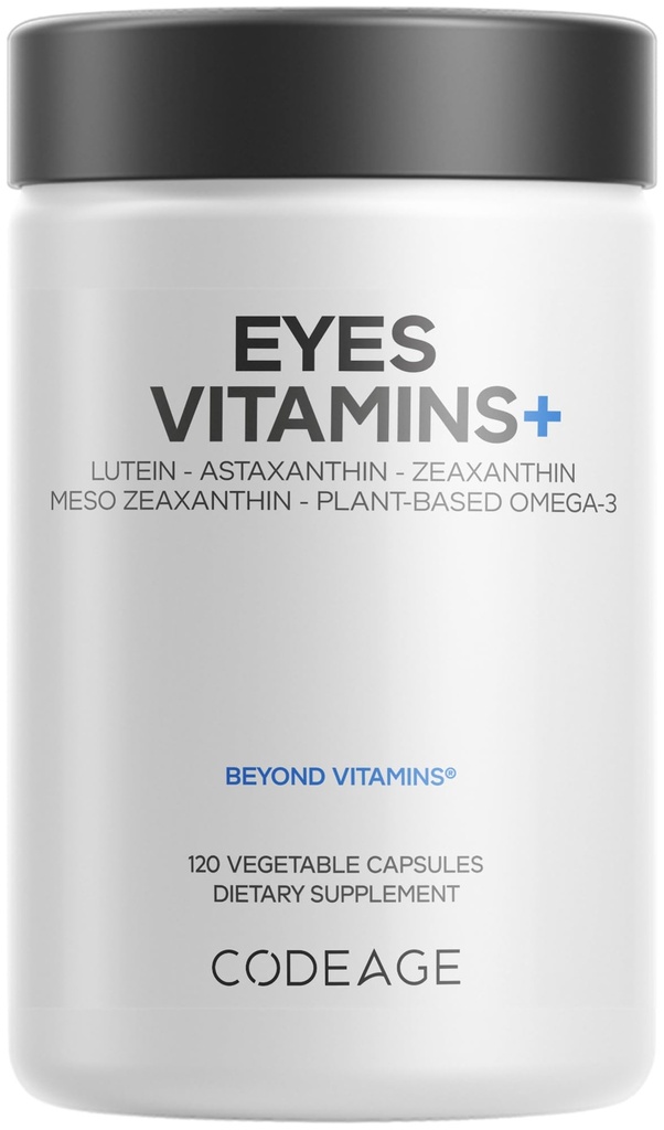 Codeage Eyes Vitamins - AREDS 2 기반 공식 보충 - 2 월 공급 - 비타민 A, C, E, 아연, Lutein, Astaxanthin, Zeaxanthin, Eyebright, Marigold, Bilberry, Saffron, Omega-3-120 캡슐