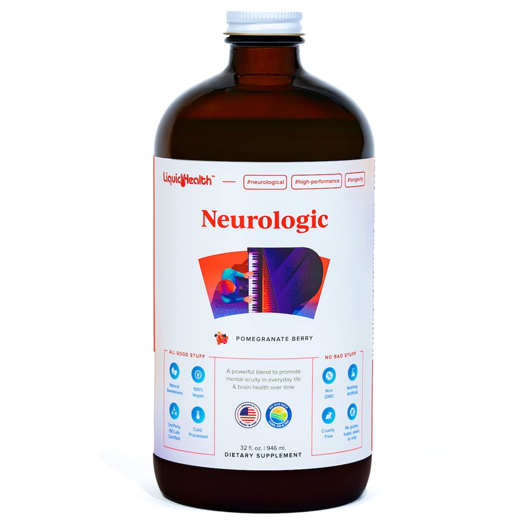 LIQUIDHEALTH Neurologic 초점 보충교재 - Cognitive 기능을 위한 뇌 승압기 Nootropic 보충교재, Ginkgo Biloba, Choline, L-Theanine & Phosphatidylserine - 미국은 (32 oz)를 가진 기억 & 초점