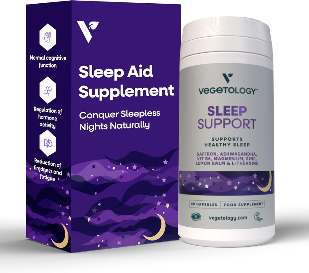 Sleep Support Vegan Supplements (60 캡슐) - 성인 및 어린이를위한 깊은 수면 보조제 - Sleep Calm Food Supplement - 건강한 수면 보조 - 수면에 도움이되는 보충제