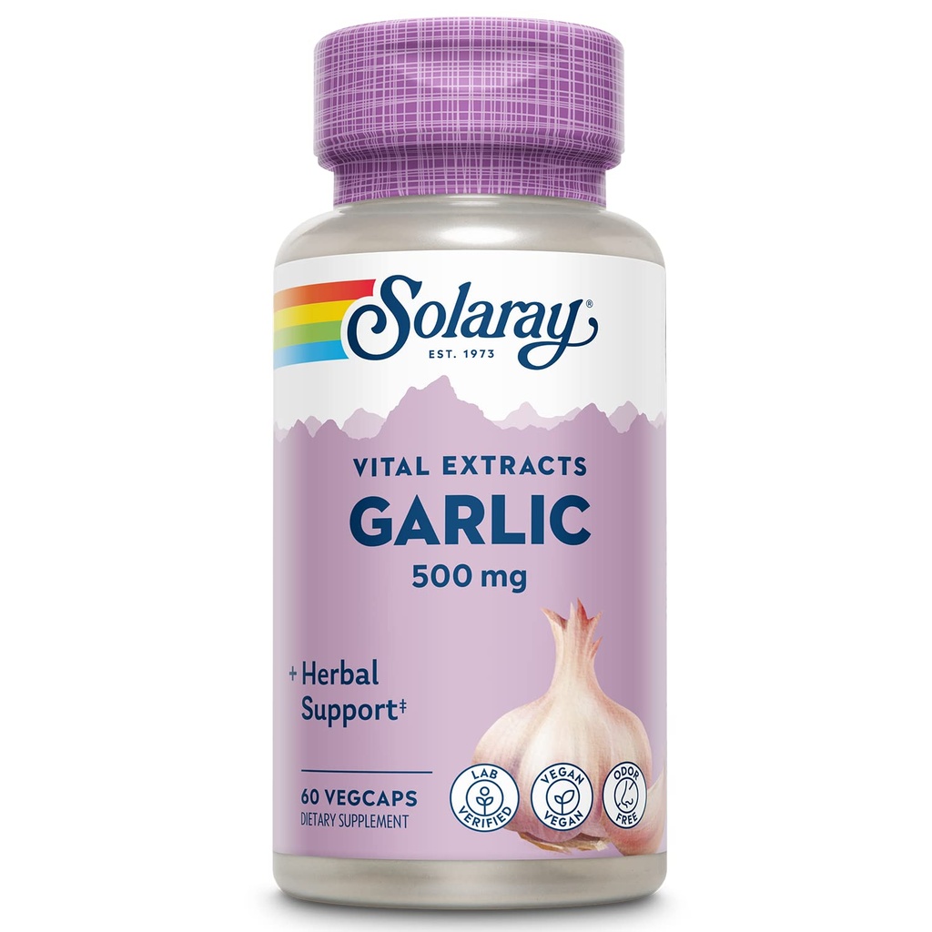 SOLARAY 마늘 보충교재 500mg, 채식주의자, 무취 마늘 추출물, 심장 건강과 면역 지원, 채식주의자, 냄새 무료, 실험실 Verified, 60 Day Guarantee, 60 Serv, 60 Enteric VegCaps를 위해 전통적으로 사용해
