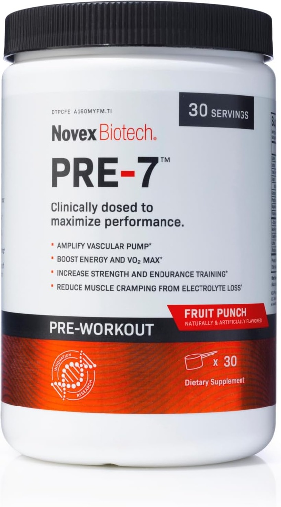 Novex Biotech PRE-7 남자를 위한 전 운동 분말 - 부스트 에너지, 초점 및 VO2 최대, 신장 운동*, 과일 펀치 도중 지원 Hydration