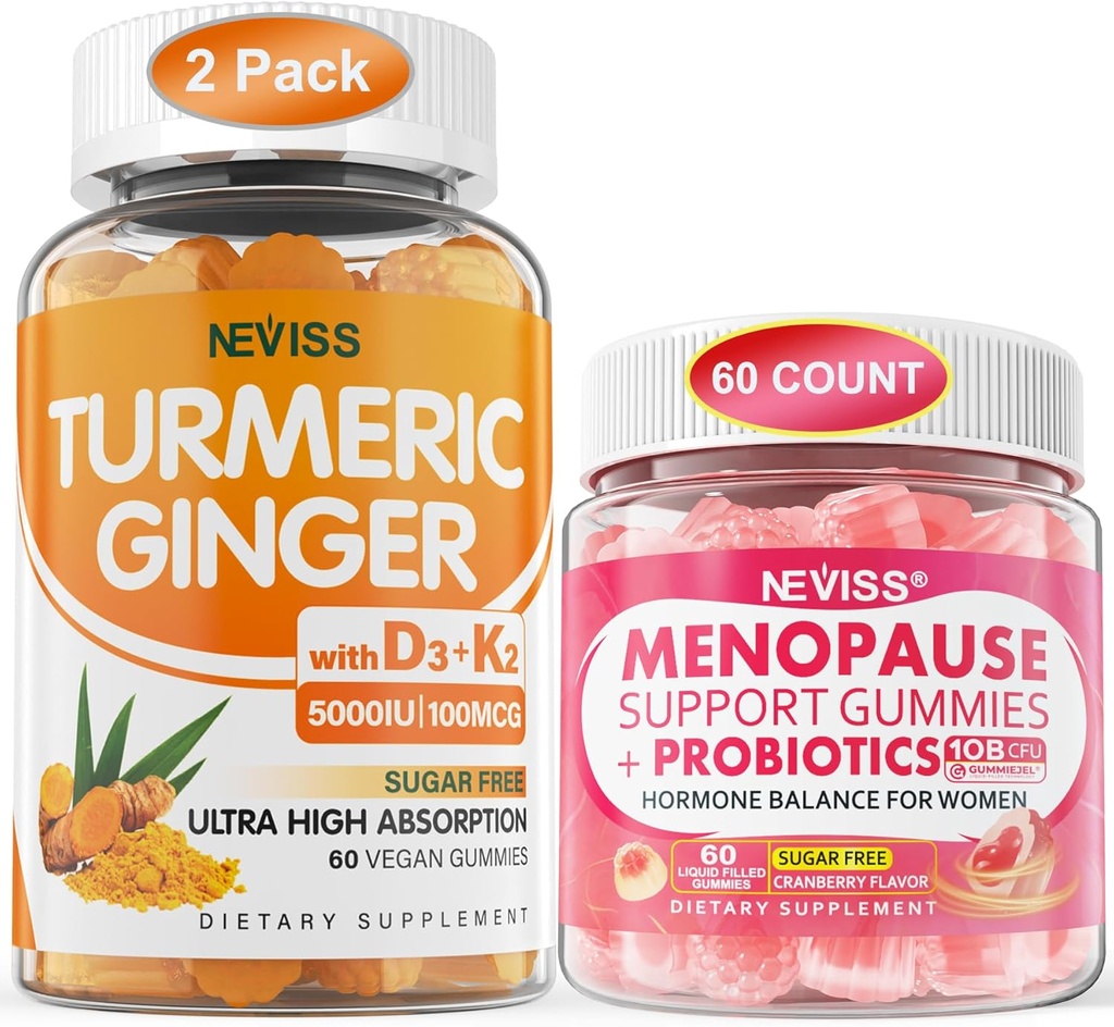 2 팩 Turmeric 생강 Gummies + 1Pack Menopause 보충교재는 Gummies를 채웠습니다