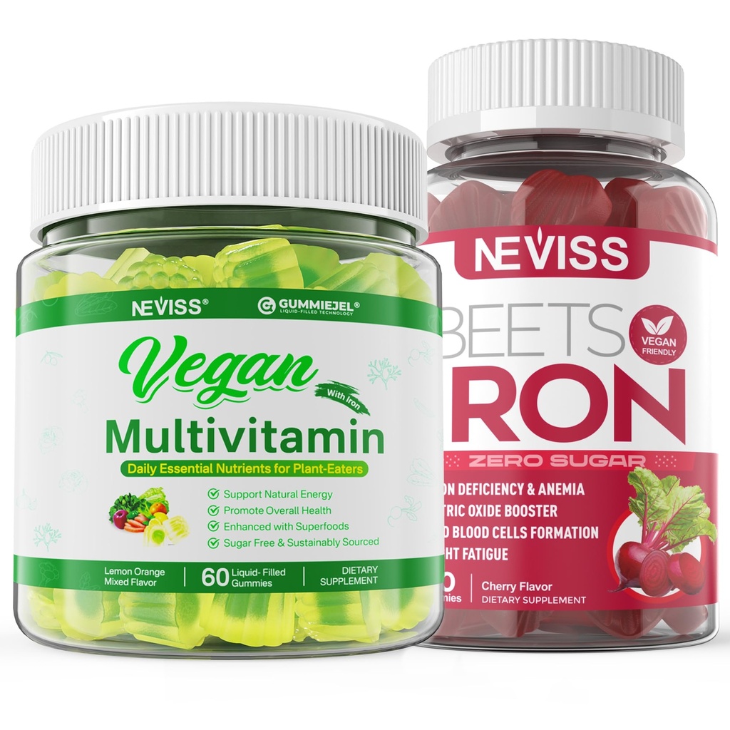 철, 비타민 B12, A, D3, K2, 조류 오메가 3, 마그네슘, 아연을 가진 여자 남자를 위한 Vegan Multivitamin를 가진 Vegan 철 Gummies
