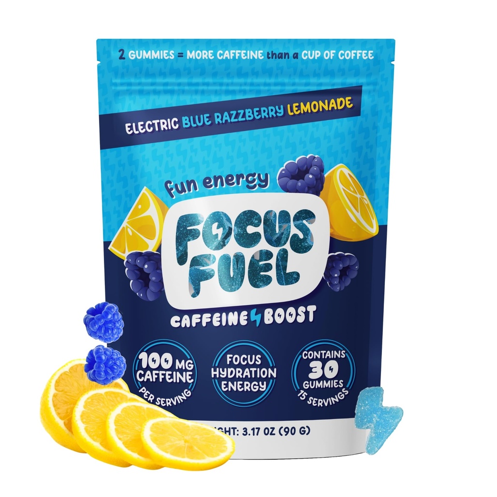 FocusFuel 에너지 Chews - 블루 라즈베리 레몬 데 (15 서빙) - 100mg 카페인 + 알파 GPC + L-Theanine + B12, 마그네슘 - 훌륭한 맛 - 충돌이나 지터 없음