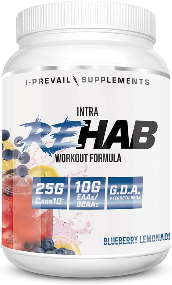 Rehab 고성능 Intraworkout 공식 10g BCAA & EAA – Carb10 | 향상된 복구 및 히드라이즈 | Keto Friendly | 25 인분 (블루베리 레몬, 25 인분)