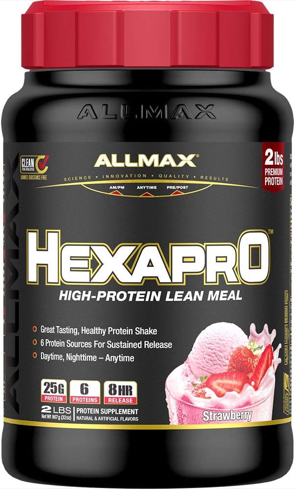 ALLMAX HEXAPRO, Strawberry - 2 lb - 서빙 당 단백질의 25 그램 - 8-Hour Sustained Release - Zero Sugar - 21 서빙