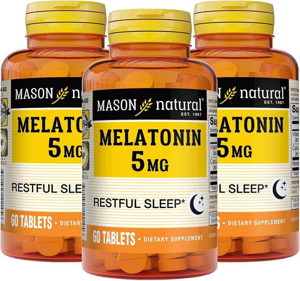 MSON NATURAL Melatonin B6와 칼슘 5 mg - 자연 수면 보조, 건강한 수면 및 휴식, 60 정제 (패키지 3)