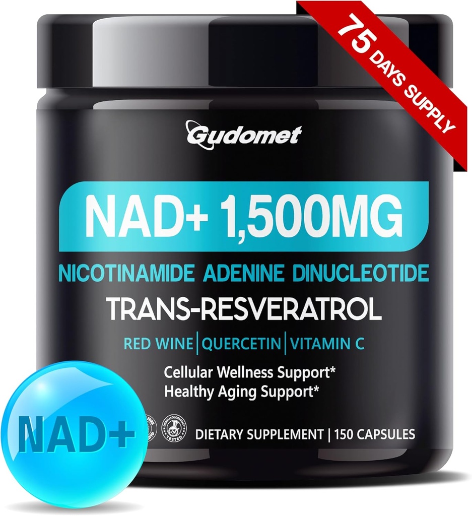 Trans-Resveratrol, Red Wine, Quercetin & Vitamin C가있는 NAD + - 셀룰러 웰니스 및 건강한 에이징 150 캡슐 - 미국에서 만든