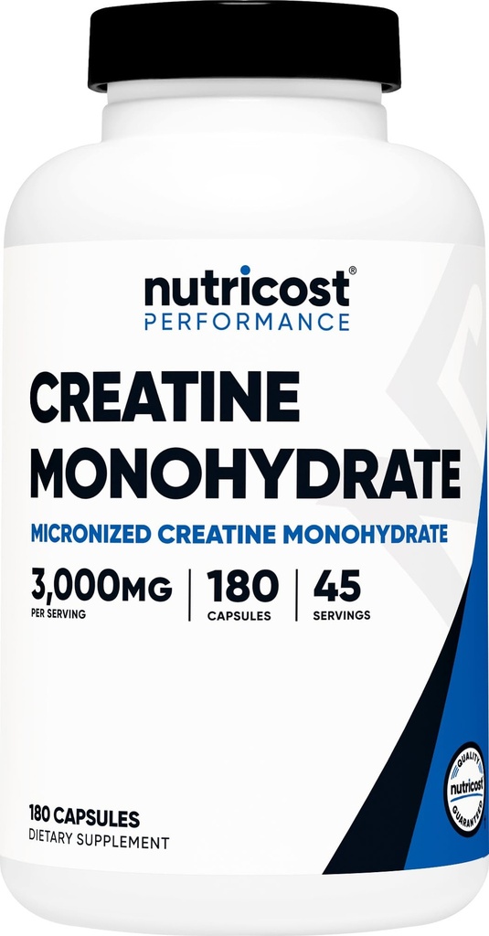 Nutricost 크레아틴 Monohydrate 3,000mg, 180 캡슐 (캡슐 당 750mg) - 글루텐 무료, 비 GMO