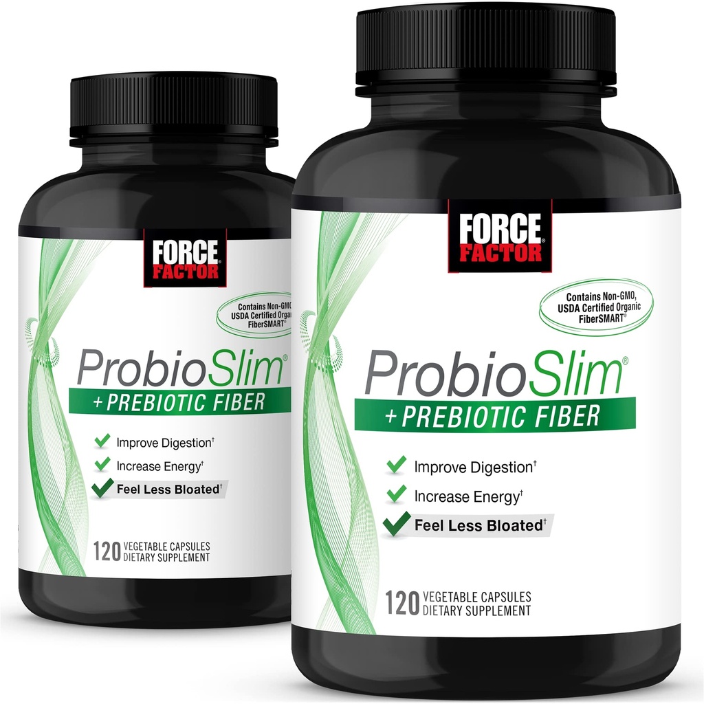 Force Factor ProbioSlim + Prebiotic 섬유, 여성 및 남성을위한 Metabolism 부스터, 소화 건강 지원, 녹차 추출물 및 Psyllium Husk 섬유, 120 개 (팩 2)